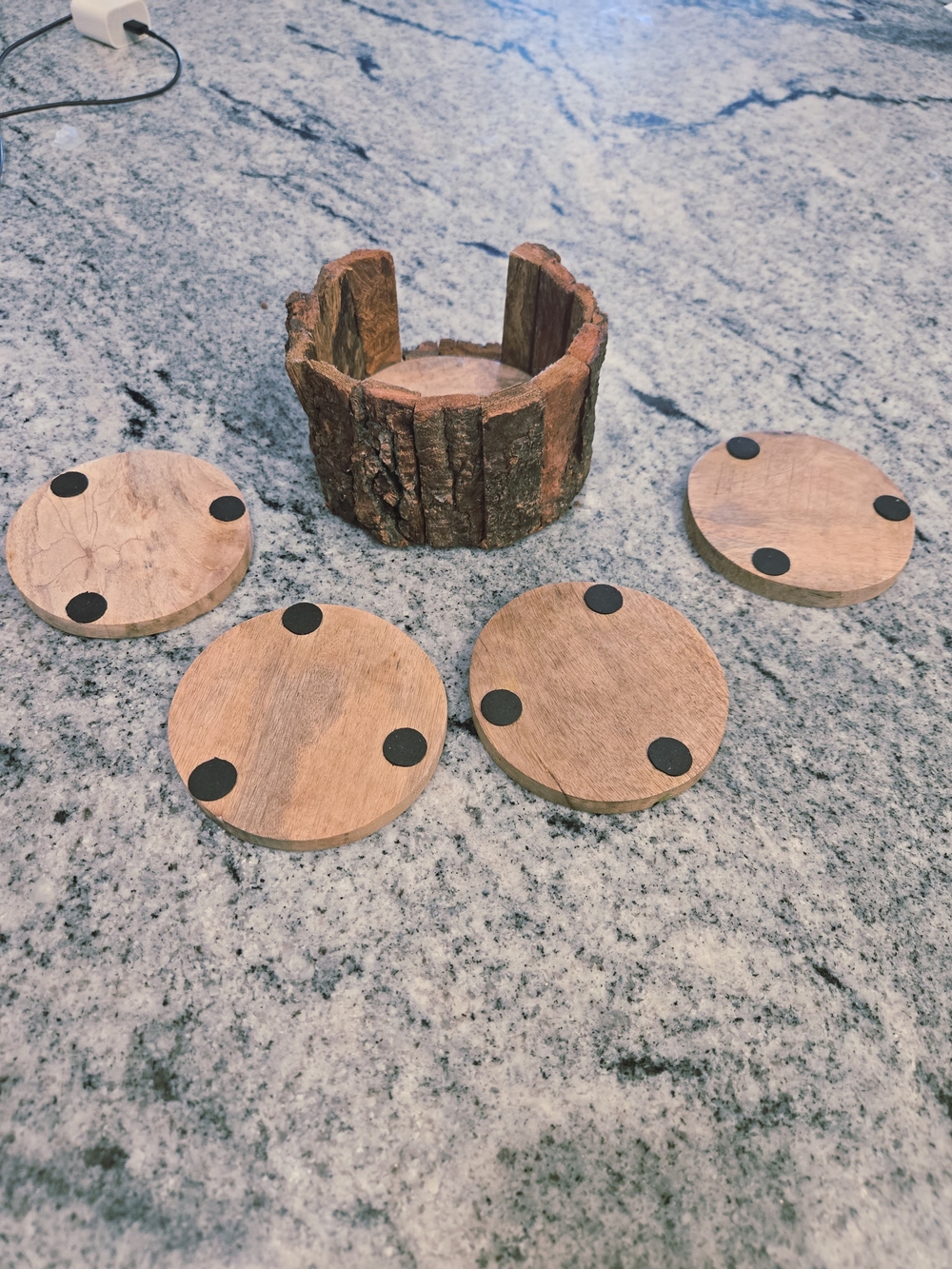 Rustic Tree Bark Wood Coaster Set - Picture 4 of 10